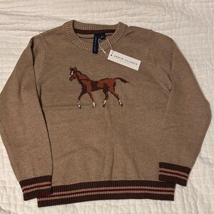 Janie and Jack Size 7 Tan Horse Crewneck Sweater